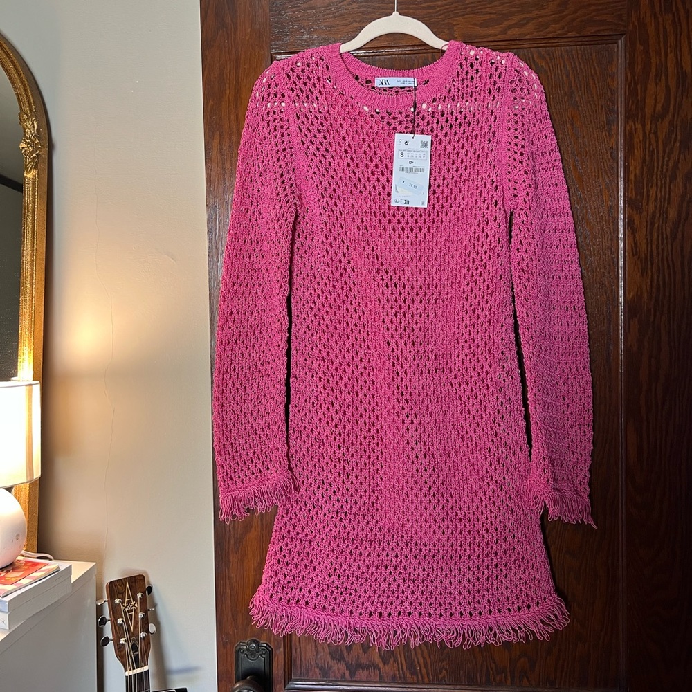 Zara Hot Pink Crochet Mini Dress